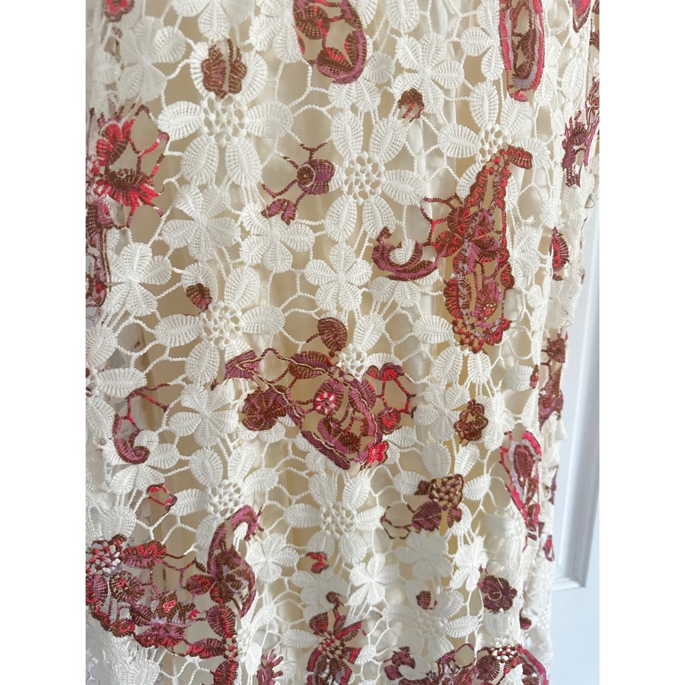 Free People Lilly Lace Maxi Dress Ivory Red Paisley Floral Crochet OB1524608 M - Picture 6 of 7